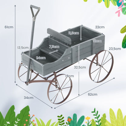 Brouette Décorative En Bois Avec 2 Compartiments À Planter Roues Métalliques Poignée Charge 15Kg Pour Cour Bleu/Café/Gris/Rouge/Vert