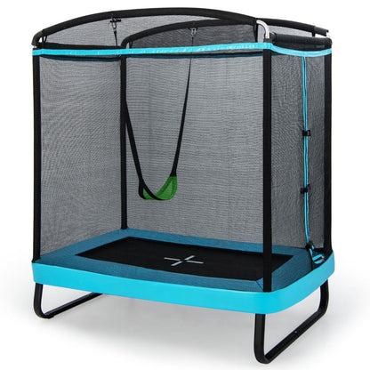 2 En 1 Trampoline Enfants (190X122Cm) Avec Balançoire Amovible Trampoline De Jardin Avec Filet De Sécurité Charge 100Kg Pour 3 Ans+ Bleu/Orange