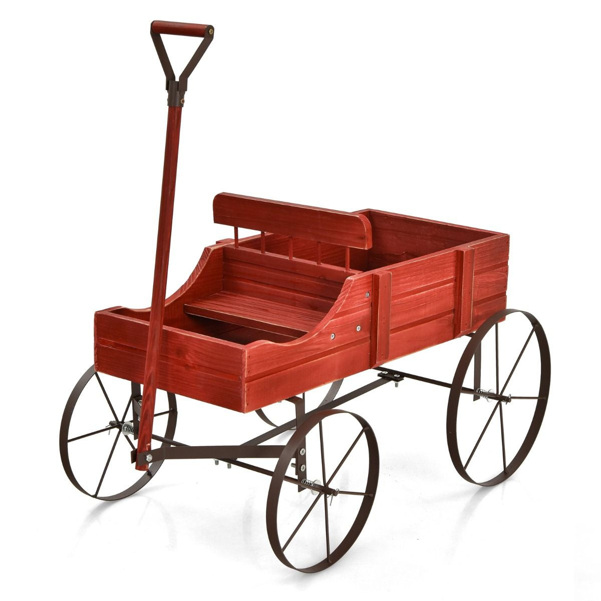 Brouette Décorative En Bois Avec 2 Compartiments À Planter Roues Métalliques Poignée Charge 15Kg Pour Cour Bleu/Café/Gris/Rouge/Vert