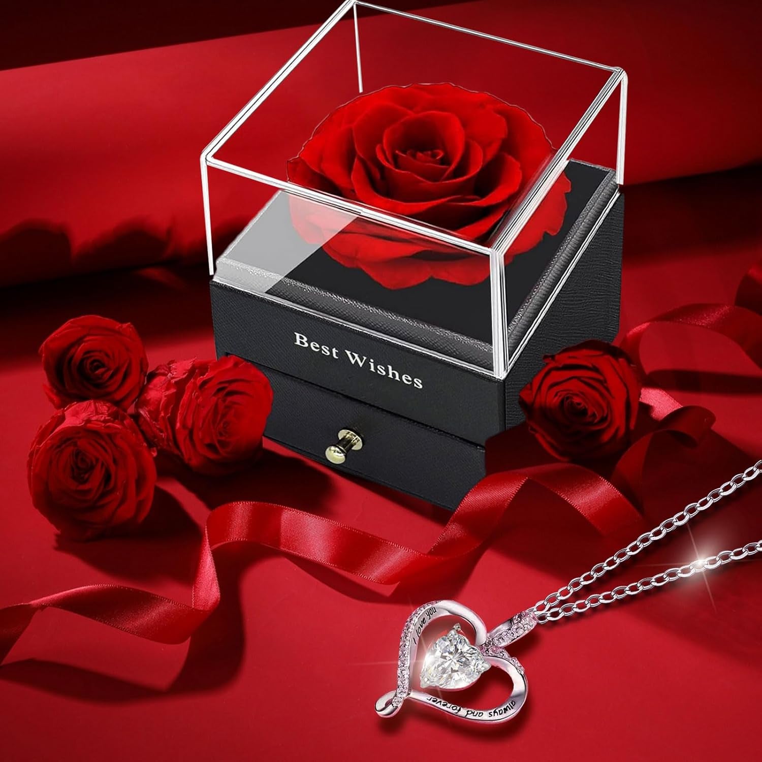 Rose Eternelle Rouge,Femme Boîte De Roses,Fleur Conservée,Rose Stabilisée,Cadeau Pour Elle La Anniversaire Saint Valentin Noël Fête Des Mères Cadeaux Pour Sa Femme Maman Grand-Mère Copine