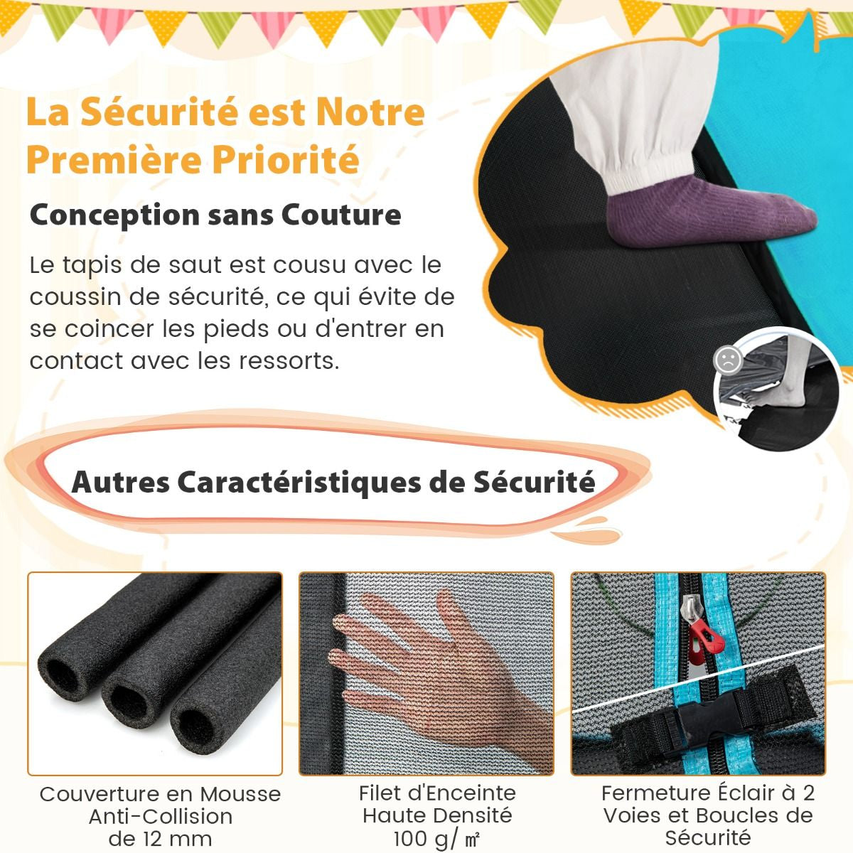 2 En 1 Trampoline Enfants (190X122Cm) Avec Balançoire Amovible Trampoline De Jardin Avec Filet De Sécurité Charge 100Kg Pour 3 Ans+ Bleu/Orange
