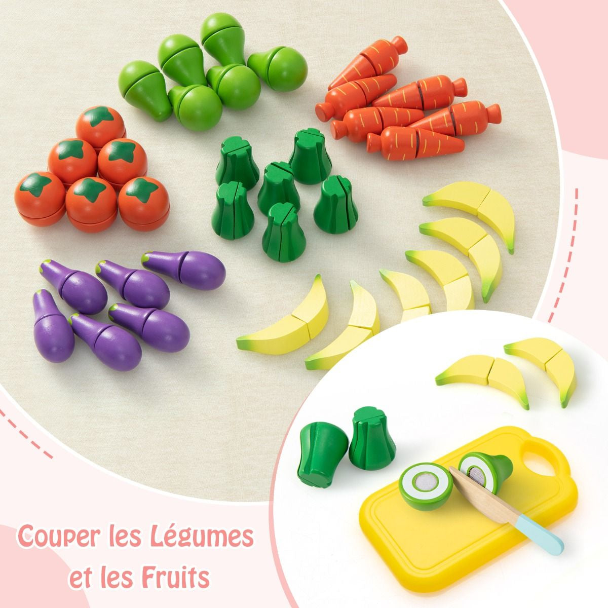 Marchande En Bois Enfant 45 X 24 X 86 CM 36 Légumes Panneau Publicitaire Rideaux Et Fruits Auvent Mignon 3 Ans+ Bleu/Rose