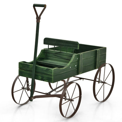 Brouette Décorative En Bois Avec 2 Compartiments À Planter Roues Métalliques Poignée Charge 15Kg Pour Cour Bleu/Café/Gris/Rouge/Vert