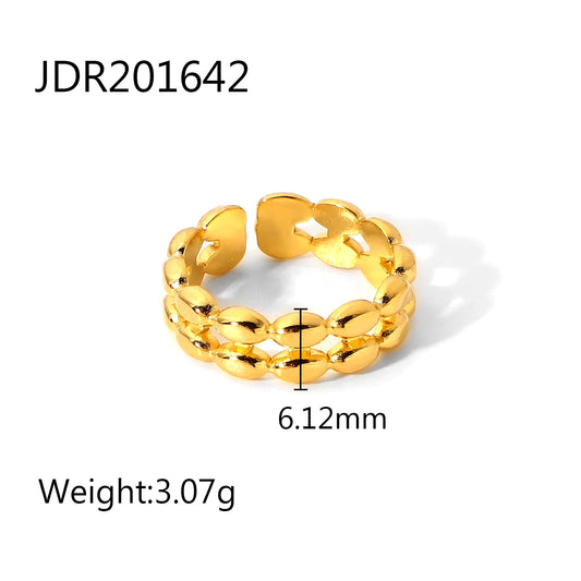 Uworld Vintage 18K Gold Malachite Statement Open Ring Waterproof 18K PVD Gold Plated Stainless Steel Bague Femme Acier Inoxydabl